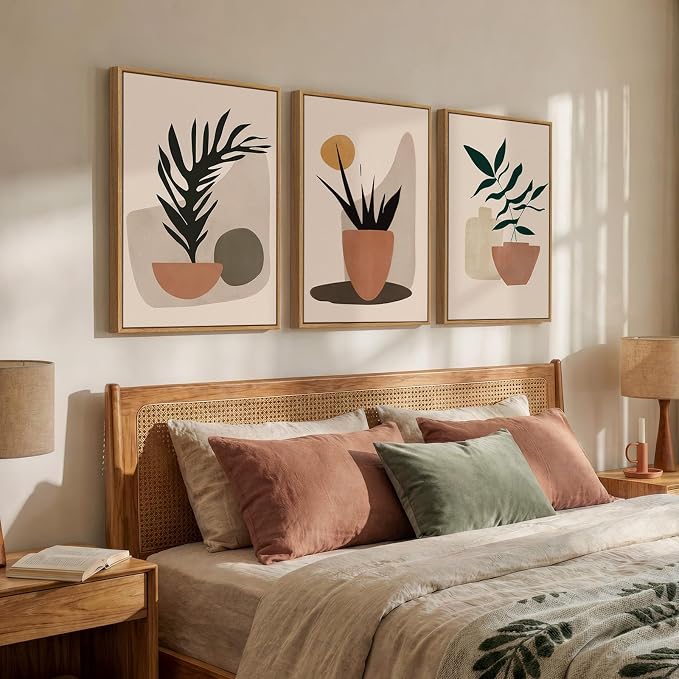 Framed Boho Botanical Canvas Wall Art Prints, Elegant Boho Plant Pictures - Image 2