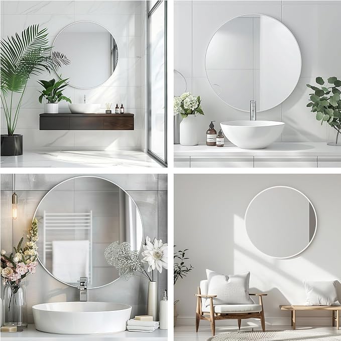 White Round Mirror, 20 Inch White Circle Mirror, Metal Frame Round Wall Mounted - Image 5