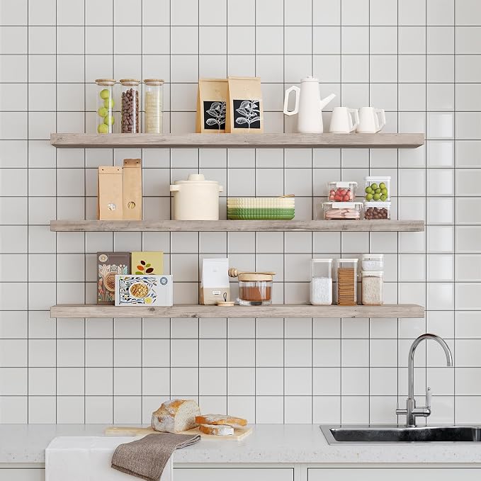 RALGEND Floating Shelves for Wall, 47.2" Large Grey Wall Shelf Set of 3 - Image 6