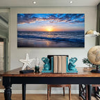 Wapluam Large Canvas Wall Art Sunset Beach Painting Picture Print on Canvas - Image 4