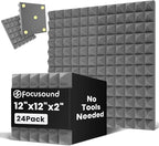 Focusound Grey Acoustic Panels 24 Pack 2"x12"x12" by Focusound