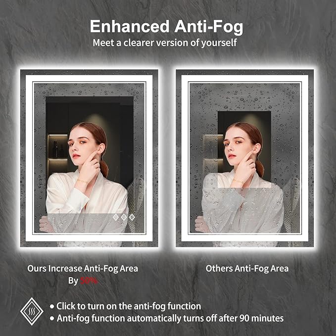 LED Bathroom Mirror, 24x32 Inch Gradient Front and Backlit LED Mirror - Image 6