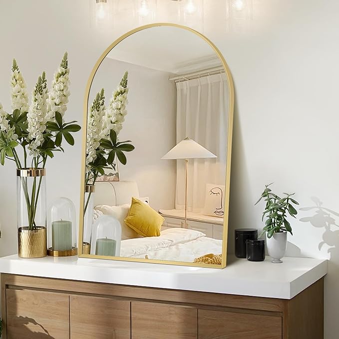 20" x 30" Gold Arched Mirror, Arch Bathroom Vanity Wall Mirror, Modern Aluminum - Image 4