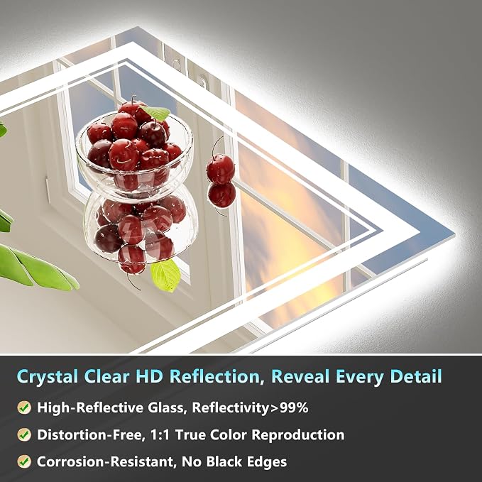 28x36 LED Bathroom Mirror with Lights, Backlit and Front Lit Anti-Fog Lighted - Image 8