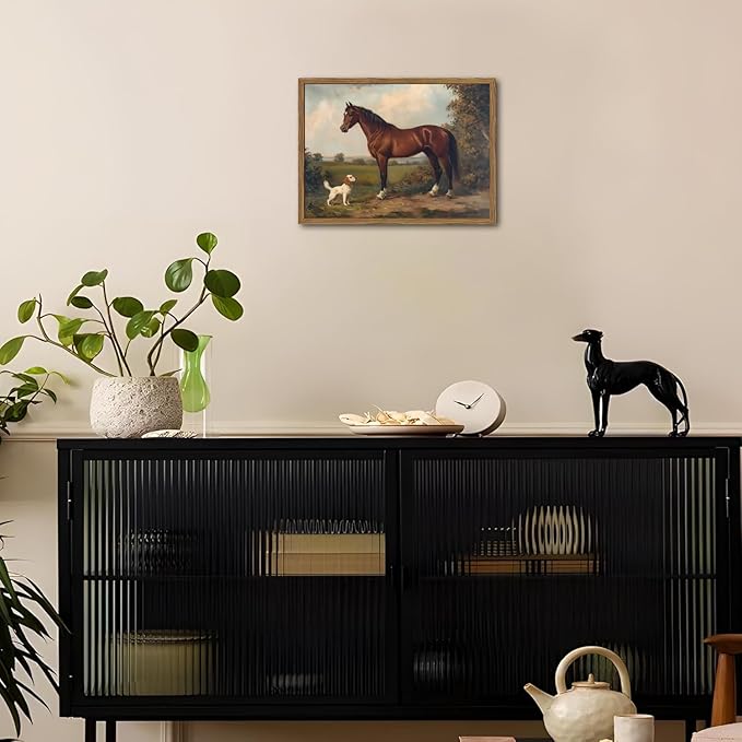 Framed Vintage Wall Art, Rustic Horse and Dog Pictures Wall Decor, Farmhouse - Image 2