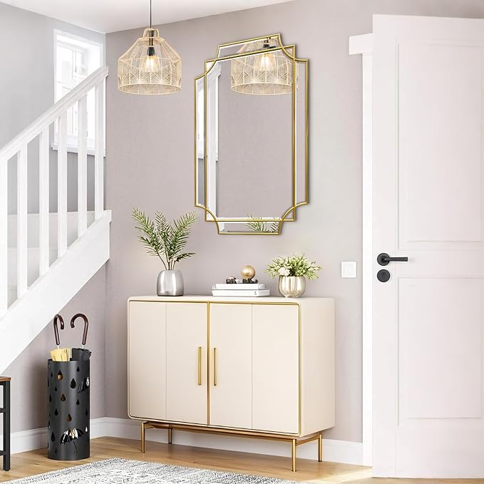 HQiJun Gold Mirror for Wall, 36x24 Gold Wood Framed, Scalloped Beveled Polished - Image 8