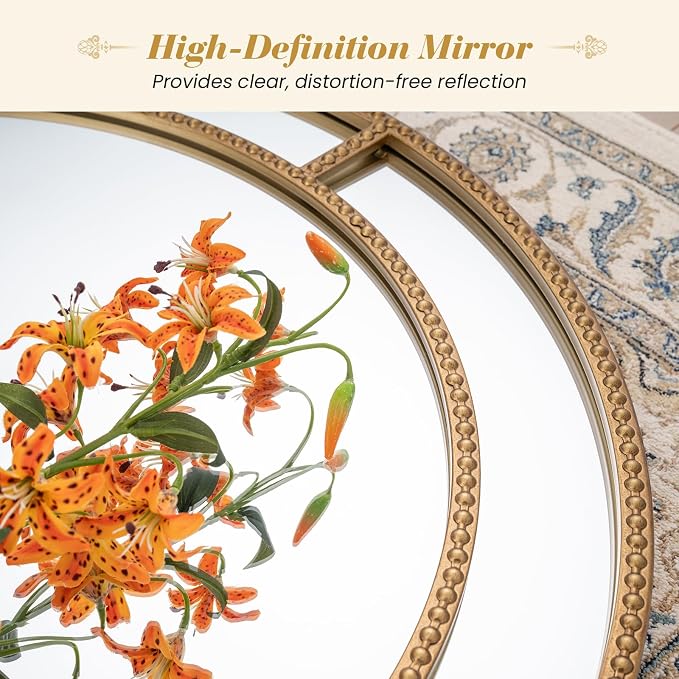 Tangkula 28" Gold Round Wall Mirror, Circle Decorative Modern - Image 4