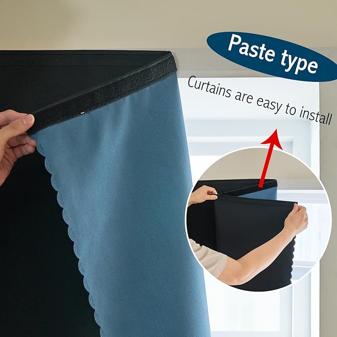 AJAZZ 100% Blackout Stick Curtain Portable Blackout Curtains Adhesive Curtains - Image 6