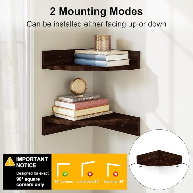Alsonerbay Corner Shelf Wall Mount, Rustic Wood Shelves - Image 5