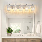 Modern Crystal Bathroom Vanity Light 5 Light Brushed Nickel Vanity Lighting - Image 6