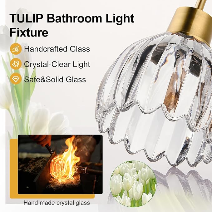 3-Light Bathroom Light Fixtures, Vintage Wall Vanity Lighting Fixtures Over - Image 3