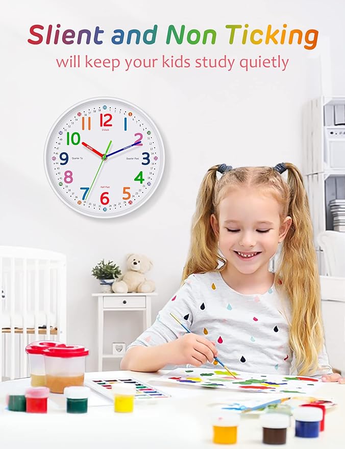 Kids Wall Clock: Telling Time Teaching Wall Clocks Silent Non-Ticking Clocks - Image 2