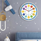 XFM Blue Kids Wall Clock for Boys Bedroom 10 Inch Silent Colorful Teaching Time - Image 2