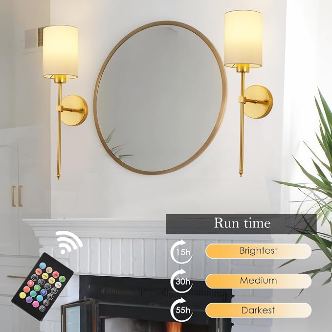 Battery Operated Wall Sconce Set of Two, Wireless Rechargeable Wall Light - Image 3