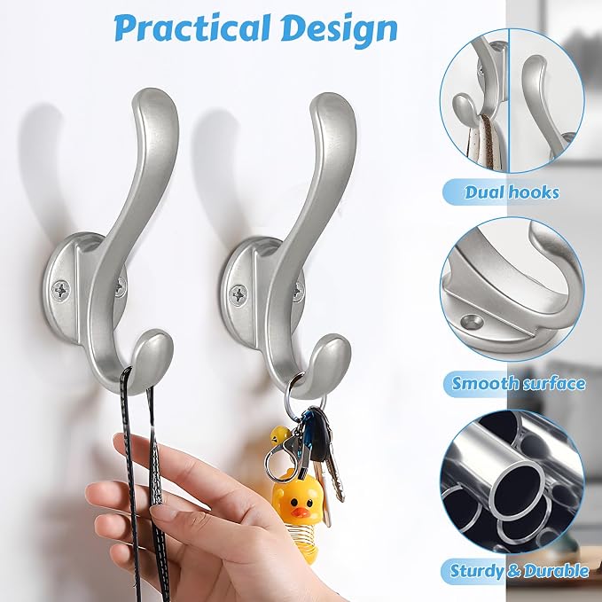 4 Pack Coat Hooks Wall Mount Heavy Duty Utility Retro Double Hooks - Image 8
