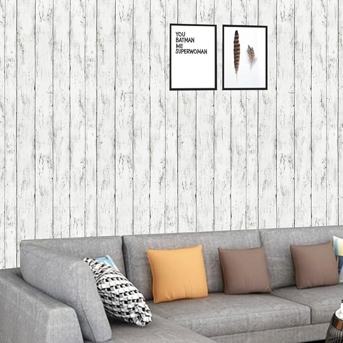 Arthome 11 x 100 inches White Gray, Peel and Stick Wallpaper, Wood Contact Paper - Image 3