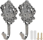 2Pcs Wall Hooks Black Pattern Carved Vintage Drapery Clothes Key Hook Bathroom by Hicello