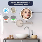 Rocollos Rechargeable Wall Mounted Lighted Makeup Mirror, 8 Inch Double-Sided - Image 2