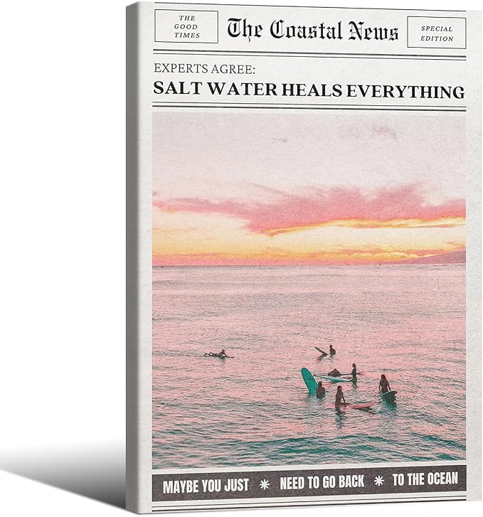 Pink Beach Newspaper Posters Vintage Fashion Coastal Girl Surf Wall Art 16X24 by Unknown