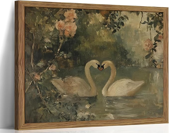 Vintage Swan Wall Art, Antique Swan Art Print, Rustic Farmhouse Romantic Decor by Unknown