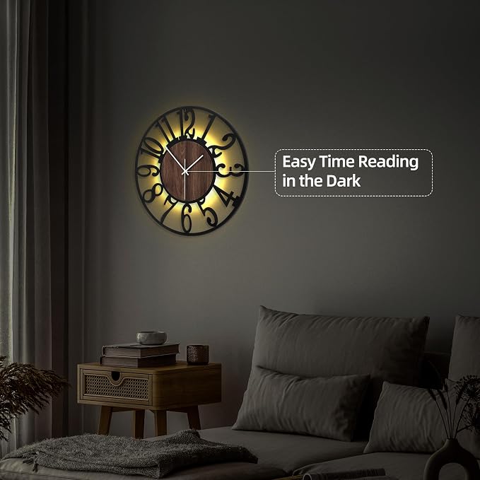 20'' Silent Wall Clock with Adjustable Night Light, Glow in The Dark Decorative - Image 5