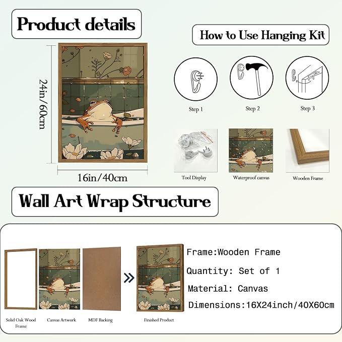 Funny Japanese Frog Bathroom Wall Art Whimsical Frog in Bathtub Wall Decor - Image 3