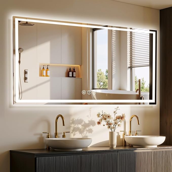 72X32 LED Bathroom Mirror with Lights, Backlit + Front Lit, Lighted Bathroom by Rpoesx
