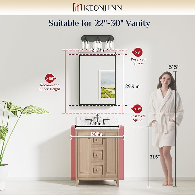 Keonjinn 22 x 30 Inch Brushed Nickel Bathroom Mirrors - Image 7