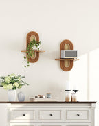 Floating Shelves for Wall, Boho Home Wall Decor, Rattan Plant Shelf Set of 2 - Image 7