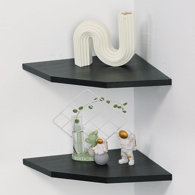 Corner Wall Shelves Set of 2, Rustic Wood Corner Floating Shelves - Image 3