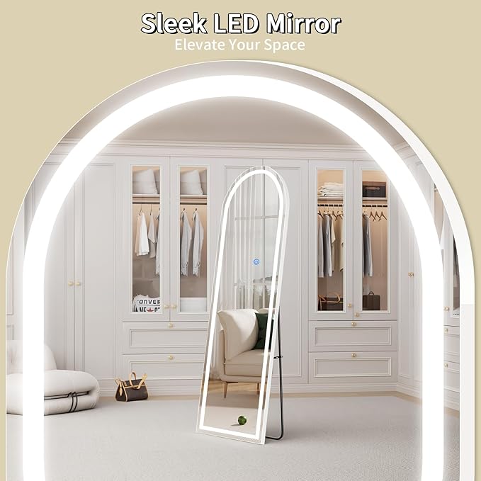 Koonmi LED Arched Full Length Mirror, Lighted Floor Mirrors - Image 2