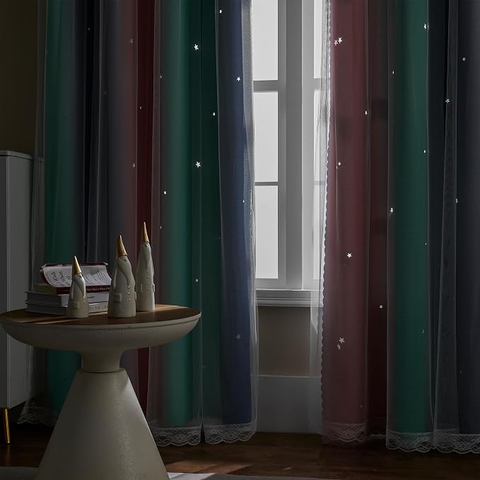 XiDi Curtains for Bedroom Decor, Rainbow Pinkgreen grey34/90 - Image 5