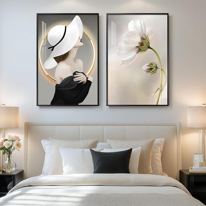 Framed Modern Woman Wall Art for Girls Bedroom, Large Bright Style Modern Art by Cuspin