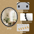 Easly Round Mirror for Wall, 32 Inch Black Beaded Frame Decorative Vanity Mirror - Image 4