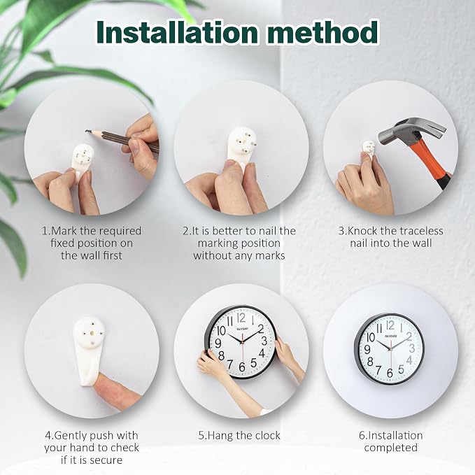GLVSAE Wall Clock 12 Inches Non-Ticking Wall Clocks Battery Operated Large Easy - Image 5