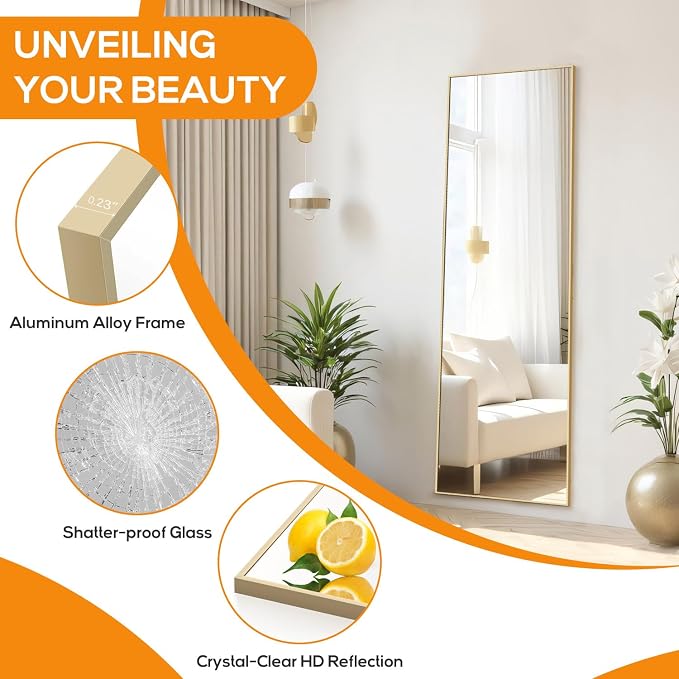 Mirror Full Length, Upgraded 16"x59" Body Wall Mirrors - Image 5