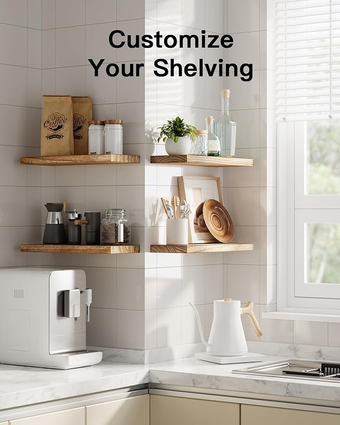 Amada Homefurnishing Floating Shelves, Paulownia Wood Wall Shelves - Image 7