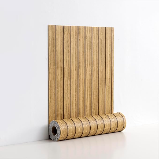 Peel and Stick PVC Slat Wall Panels, Wood Grain Self-Adhesive Soundproof by LVSHI