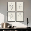 Framed Black and White Floral Wall Art, 4 Piece Vintage Gray Botanical Canvas by Cuspin