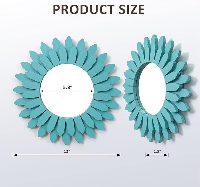 Honiway Beach Wall Decor Mirror 12 inch Wood Coastal Wall Decor Sunburst Boho - Image 7