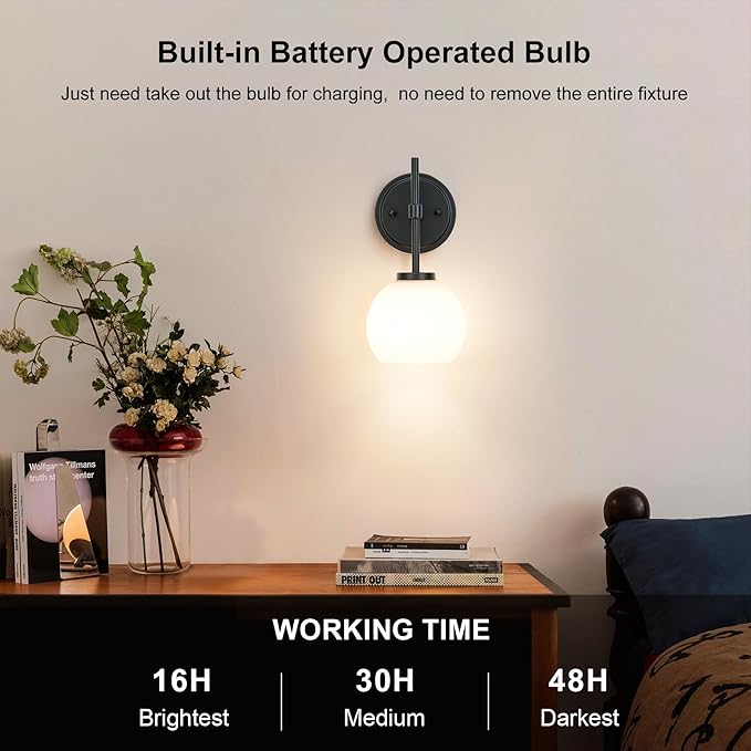 SANTOSTOCK Black Wireless Rechargeable Wall Sconces - Image 3