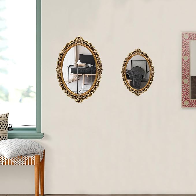 OIGUMR Small Oval Wall Mirror Resin Frame Size：15 x 10.7 inch.Vintage Hanging - Image 4