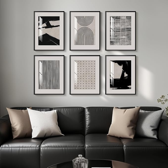 Framed Black and White Abstract Wall Art, 6 Pieces Modern Prints Paintings - Image 4