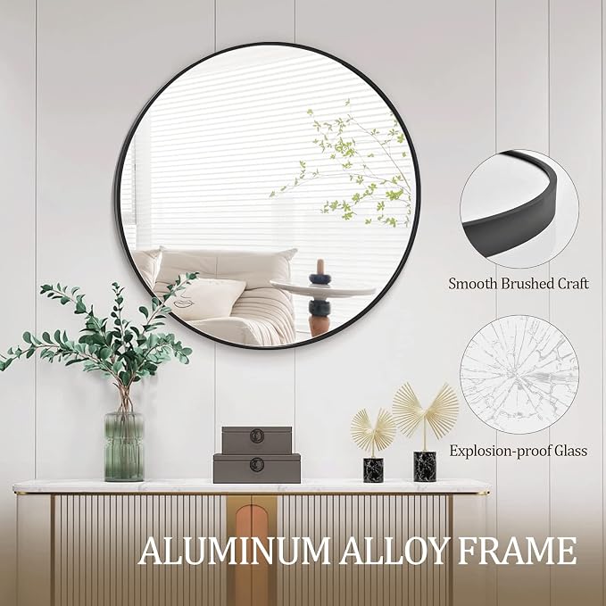 HARRITPURE Round Mirror 15.7" Black Wall Mounted Circle Mirror - Image 4