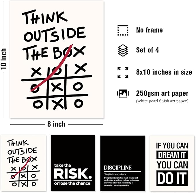 DSHFG Motivational Office Inspirational Wall Art Prints Set of 4, Think Outside - Image 2
