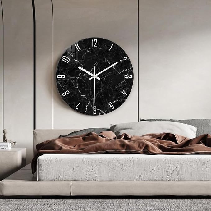 Oversized Decorative Clocks Battery Operated 24 Inch Marble Black Wall Clock - Image 3
