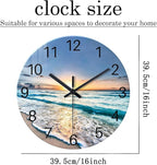 Blue Coastal Wall Clocks Battery Operated 16 Inch Glass Wall Clock Silent Beach - Image 5