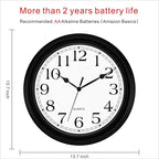 Foxtop 14 Inch Wall Clock Battery Operated Silent Non-Ticking Round Classic - Image 2