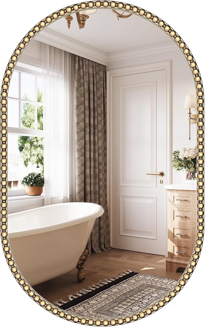 Gold Oval Mirror for Bathroom, Champagne Bronze Vintage Vanity Mirrors for by Brauthon