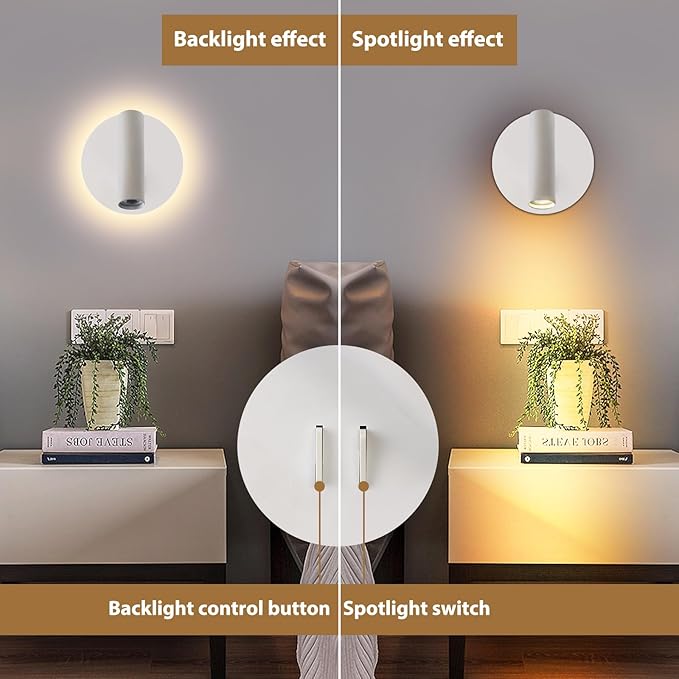 ZEROUNO Bedroom Wall Lamp with Switch Reading Light Hardwired Sconces Which - Image 3
